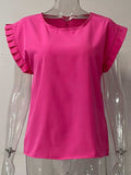 Ruffled Round Neck Cap Sleeve Blouse - Trendsi - Flyclothing LLC