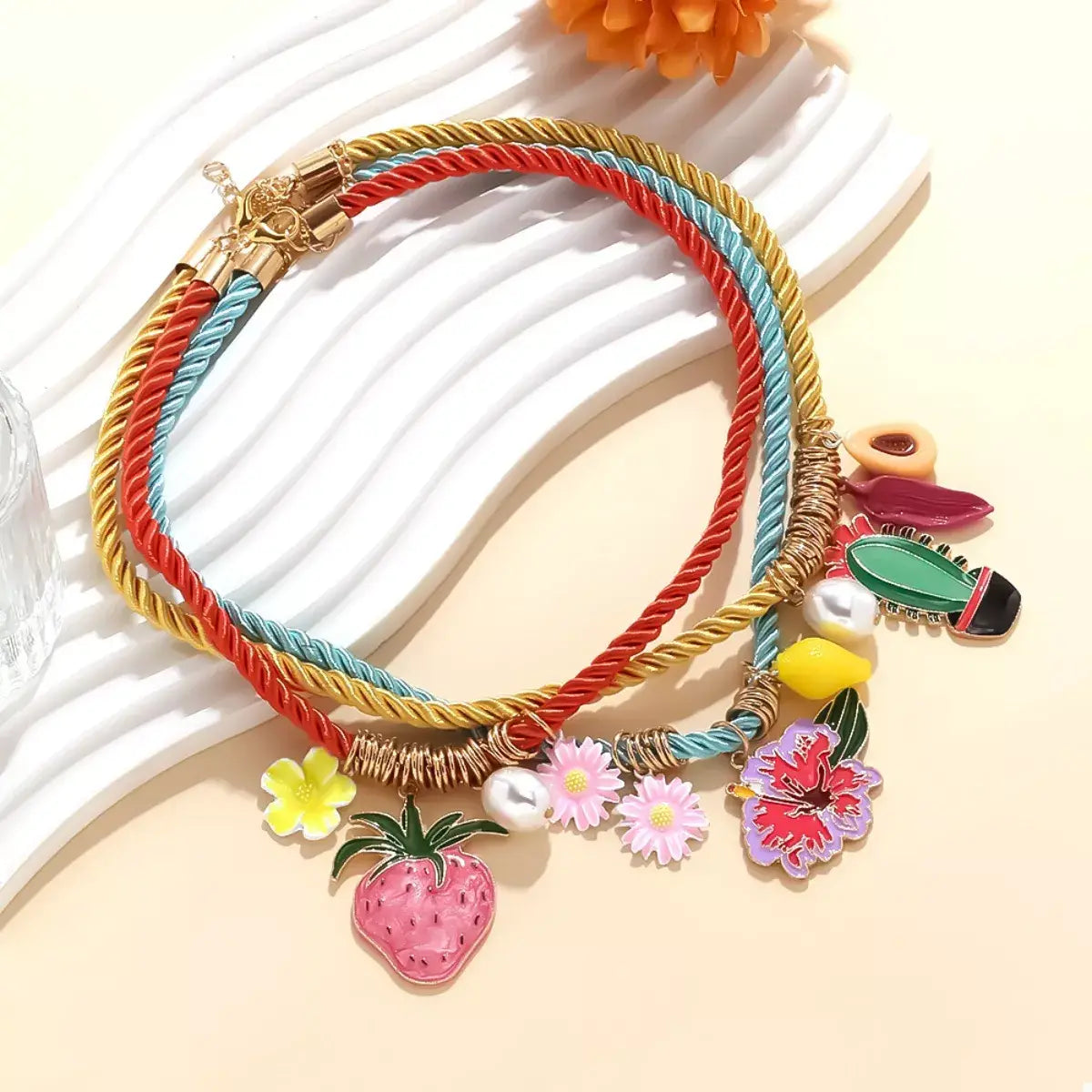 3 Piece Colorful Rope Charm Necklace - Trendsi - Flyclothing LLC