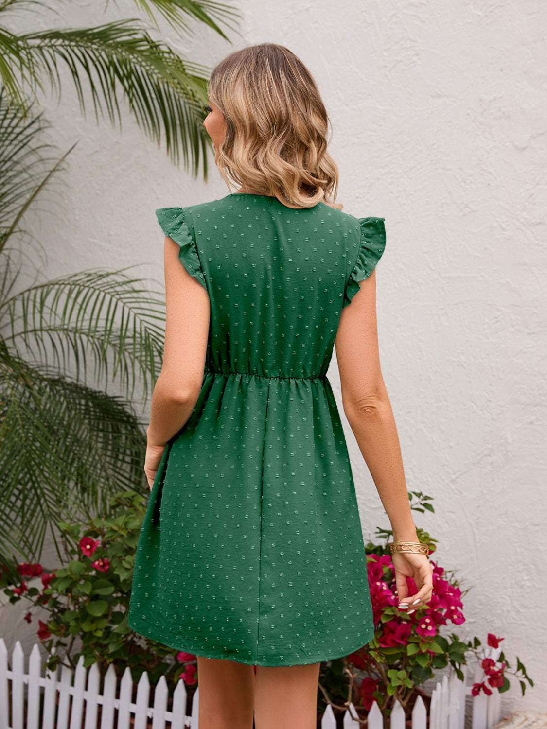 Swiss Dot Ruffled V-Neck Dress - Trendsi - Flyclothing LLC