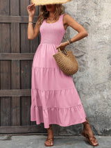 Smocked Scoop Neck Sleeveless Tank Dress - Trendsi - Flyclothing LLC