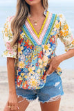 Multicolour Crochet V Neck Half Sleeve Boho Floral Blouse - Trendsi - Flyclothing LLC