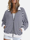 Striped Zip Up Long Sleeve Sweatshirt - Trendsi