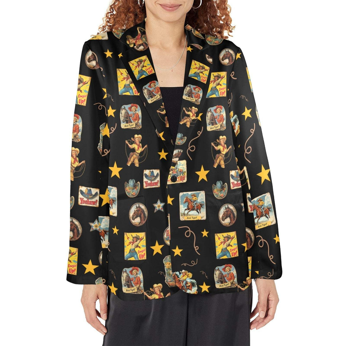 Baha Ranch Vintage Cowgirl Collage Western Blazer