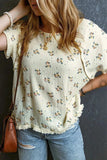 Raw Hem Printed Round Neck Short Sleeve Top - Trendsi - Flyclothing LLC