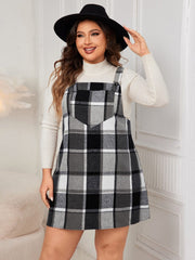 Plus Size Plaid Wide Strap Overall Dress - Trendsi