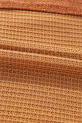 Contrast Patched Exposed Seam Waffle Knit Henley Top - Trendsi - Flyclothing LLC