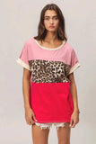 BiBi Leopard Printed Jersey Color Block Roll Up - Trendsi - Flyclothing LLC