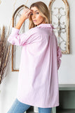 First Love Full Size Striped Button Down High-Low Hem Shirt - Trendsi