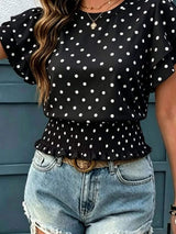 Polka Dot Ruffle Sleeve Blouse - Trendsi - Flyclothing LLC