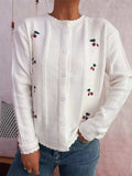 Cherry Embroidered Button Up Cardigan - Trendsi - Flyclothing LLC