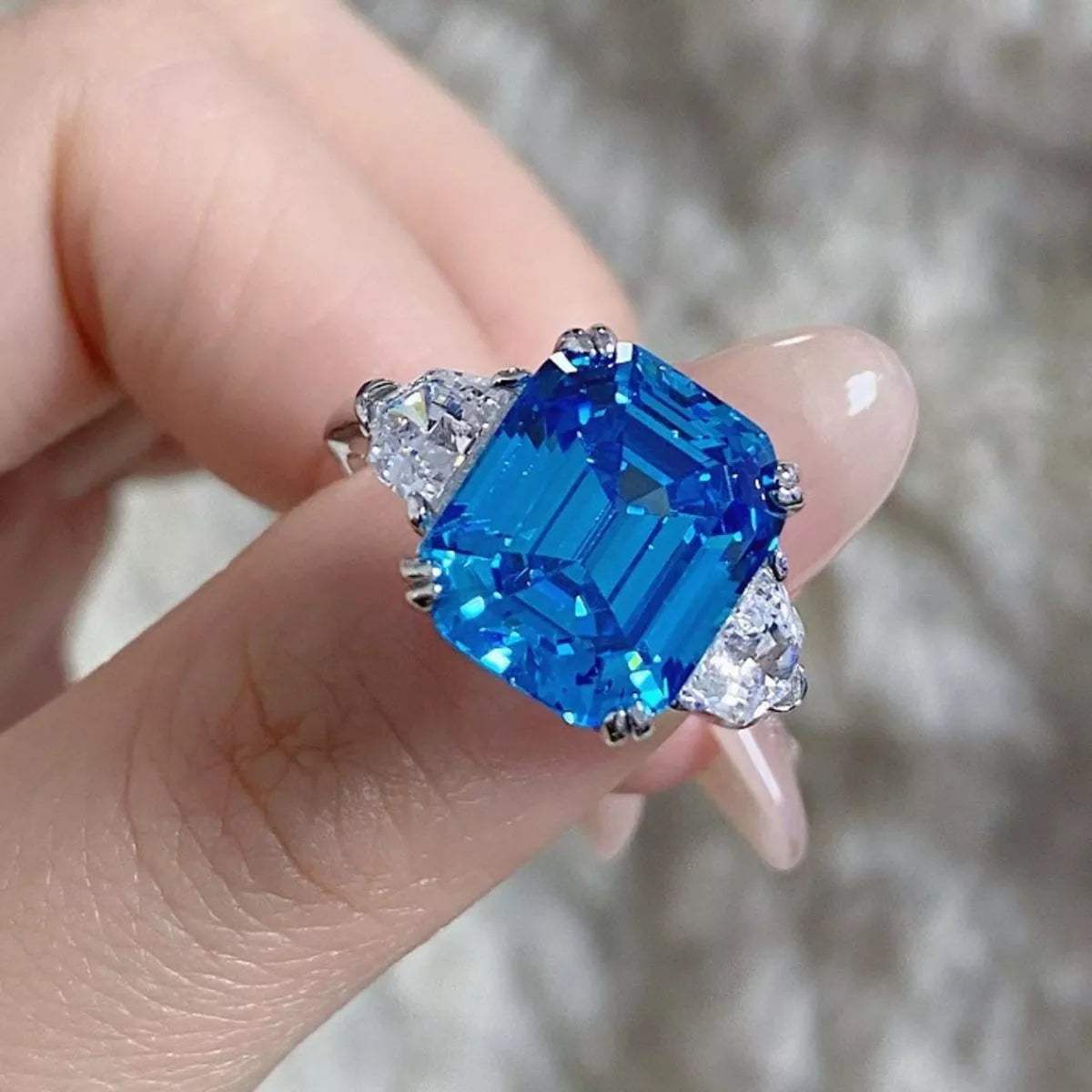 925 Sterling Silver Zircon Square Ring - Trendsi - Flyclothing LLC