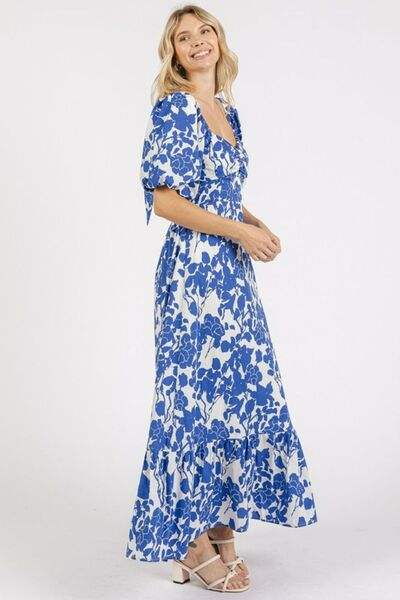 Mittoshop Cutout Back Floral Sweetheart Neck Puff Sleeve Dress - Trendsi - Flyclothing LLC