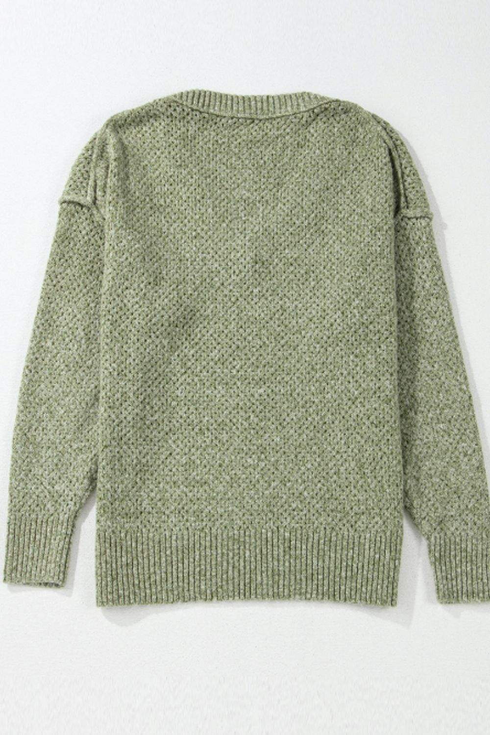 V-Neck Dropped Shoulder Long Sleeve Sweater - Trendsi - Flyclothing LLC
