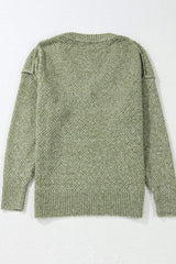 V-Neck Dropped Shoulder Long Sleeve Sweater - Trendsi - Flyclothing LLC