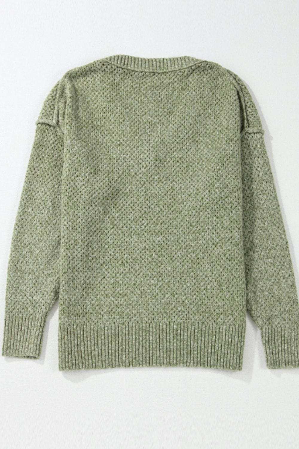 V-Neck Dropped Shoulder Long Sleeve Sweater - Trendsi - Flyclothing LLC