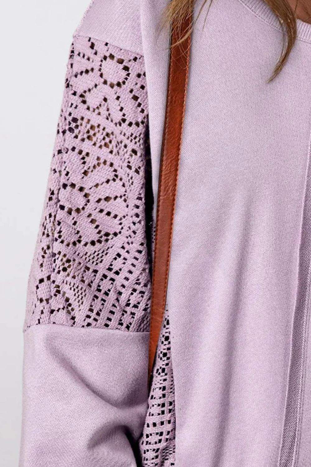 Openwork Round Neck Long Sleeve Sweatshirt - Trendsi - Flyclothing LLC