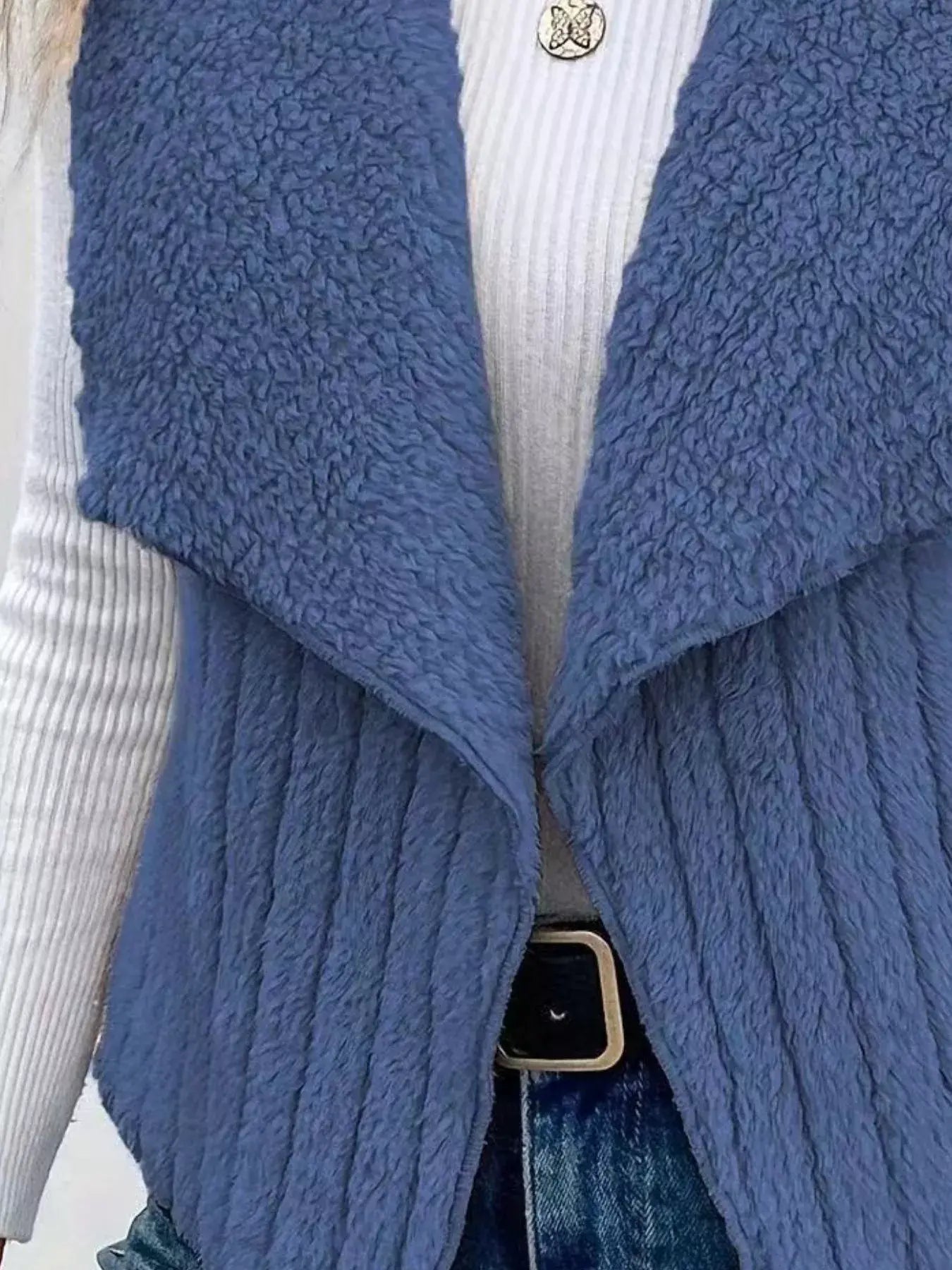 Cozy Fleece Open Front Vest Coat - Trendsi - Flyclothing LLC