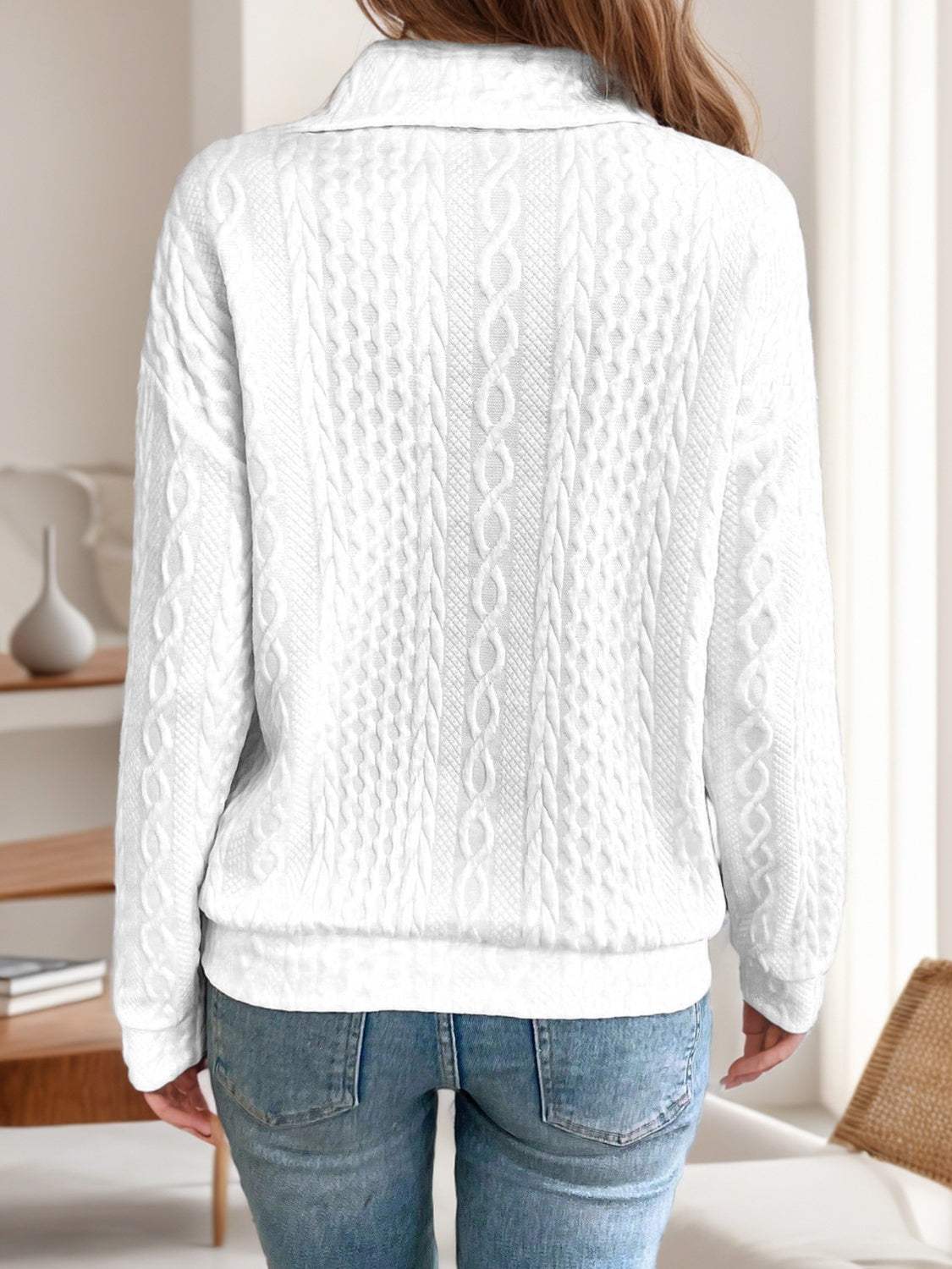 Oblique Zipper Collared Neck Long Sleeve Sweatshirt - Trendsi - Flyclothing LLC