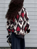 Contrast Diamond Round Neck Long Sleeve Sweater - Trendsi - Flyclothing LLC