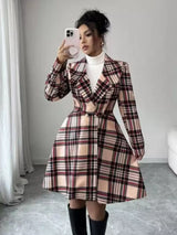 Plaid Button Up Long Sleeve Coat - Trendsi - Flyclothing LLC