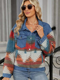 Geometric Button Up Long Sleeve Denim Jacket - Trendsi - Flyclothing LLC