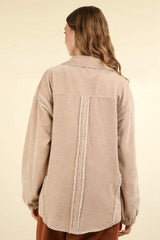 VERY J Mixed Media Button Down Raw Hem Shacket - Trendsi - Flyclothing LLC