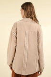 VERY J Mixed Media Button Down Raw Hem Shacket - Trendsi