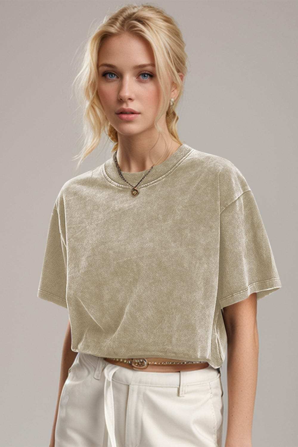 Basic Bae Round Neck Dropped Shoulder Short Sleeve T-Shirt - Trendsi - Flyclothing LLC