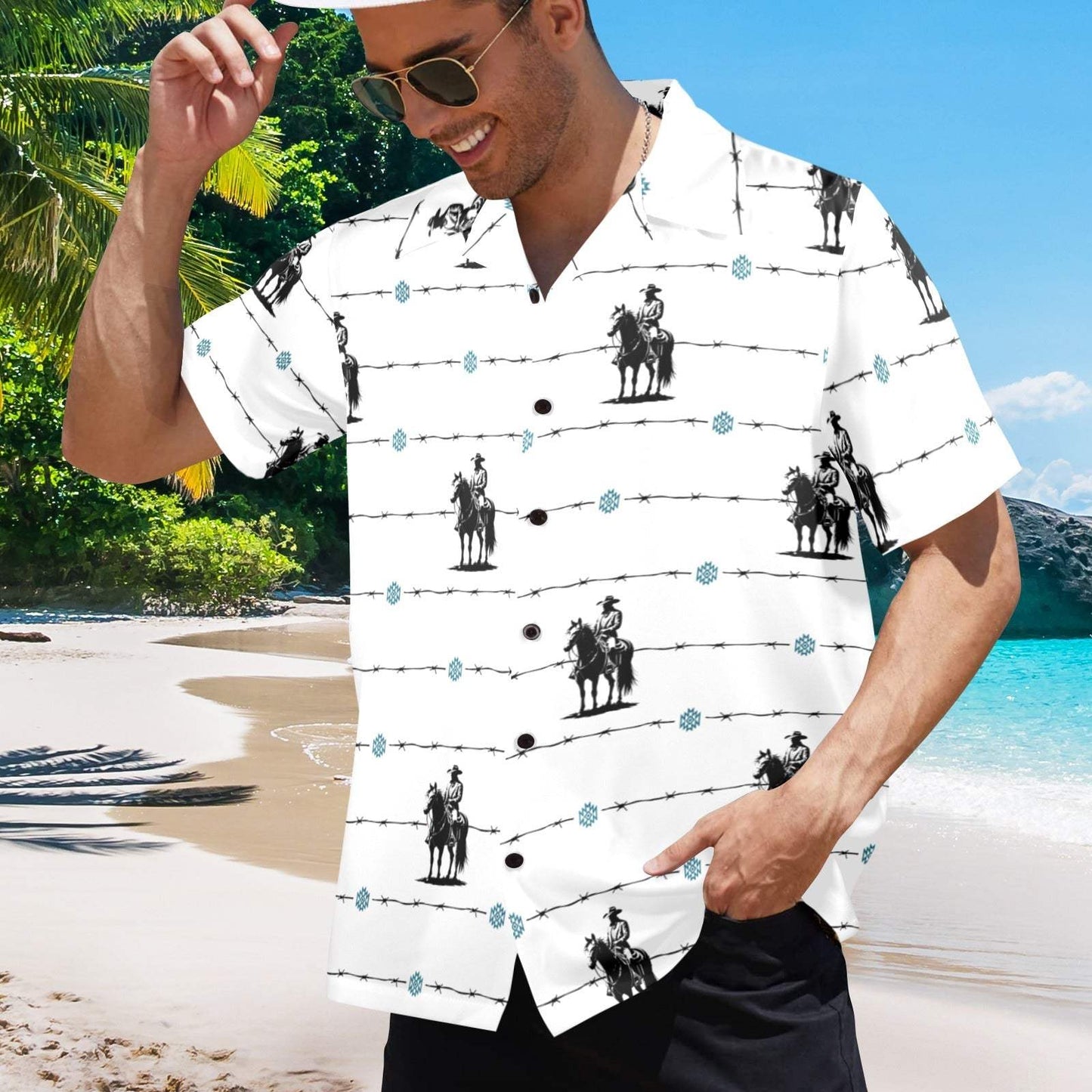 Baha Ranch Saddle Up Western Hawaiian Shirt Made in America - Baha Ranch Western Wear - Flyclothing LLC