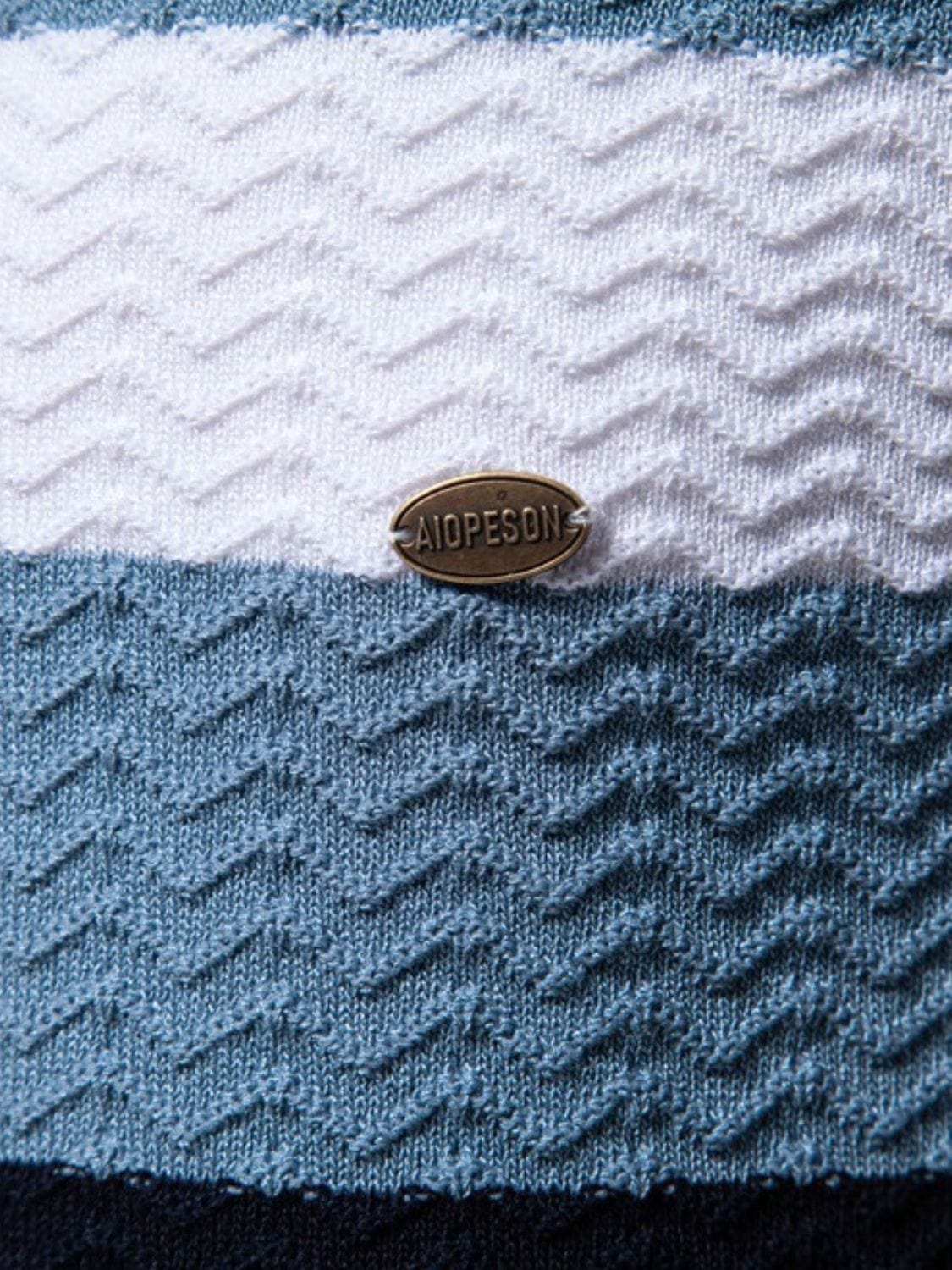 Men's Collared Neck Striped Texture Knit Polo - Trendsi - Flyclothing LLC