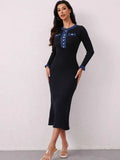 Contrast Trim Round Neck Long Sleeve Sweater Dress - Trendsi - Flyclothing LLC