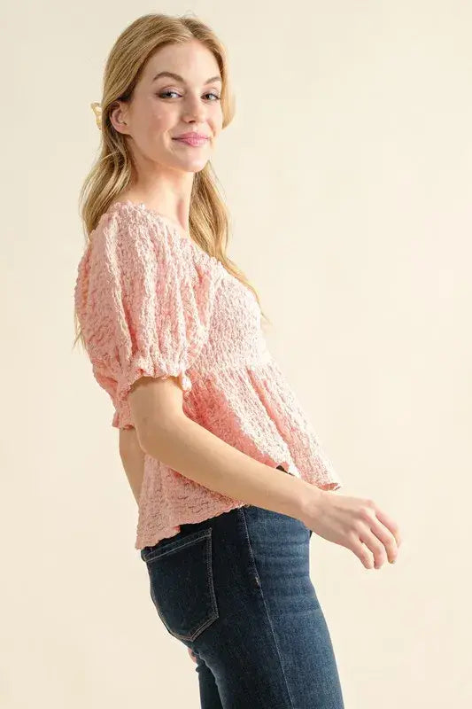 And The Why Lovely Textured and Smocked Top - Trendsi - Flyclothing LLC