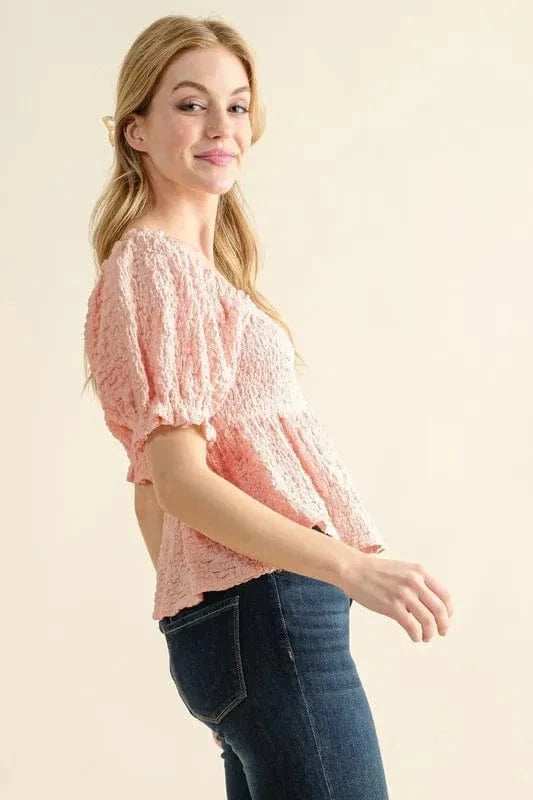 And The Why Lovely Textured and Smocked Top - Trendsi - Flyclothing LLC