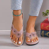 Flower Toe Post PU Leather Sandals - Trendsi