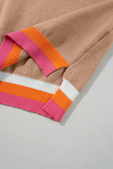 Contrast Round Neck Long Sleeve Sweater - Trendsi - Flyclothing LLC