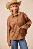 BiBi Corduroy Relaxed Fit Shacket with Back Pleat - Trendsi - Flyclothing LLC