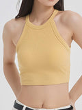 Ribbed Grecian Neck Cropped Tank with Chest Pads - Trendsi - Flyclothing LLC