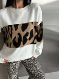 Leopard Color Block Round Neck Sweater - Trendsi - Flyclothing LLC