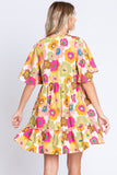 GeeGee Full Size Floral V-Neck Ruffle Trim Mini Dress - Trendsi