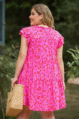Plus Size Ruffled Leopard Cap Sleeve Mini Dress - Trendsi - Flyclothing LLC