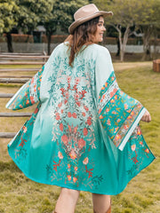 Plus Size Printed Open Front Long Sleeve Cover Up - Trendsi