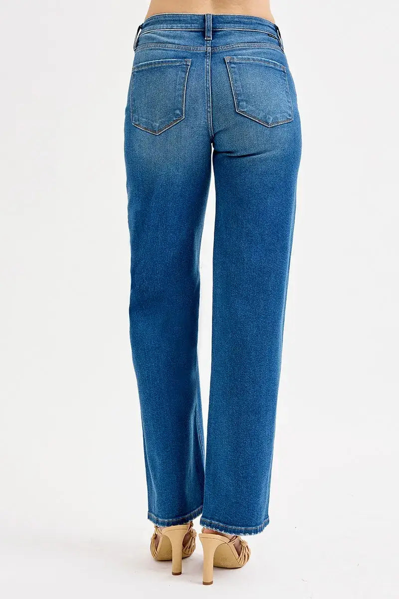 RISEN Full Size Mid Waist Fit Boyfriend Knee Distressed Jeans Plus Size - Trendsi - Flyclothing LLC