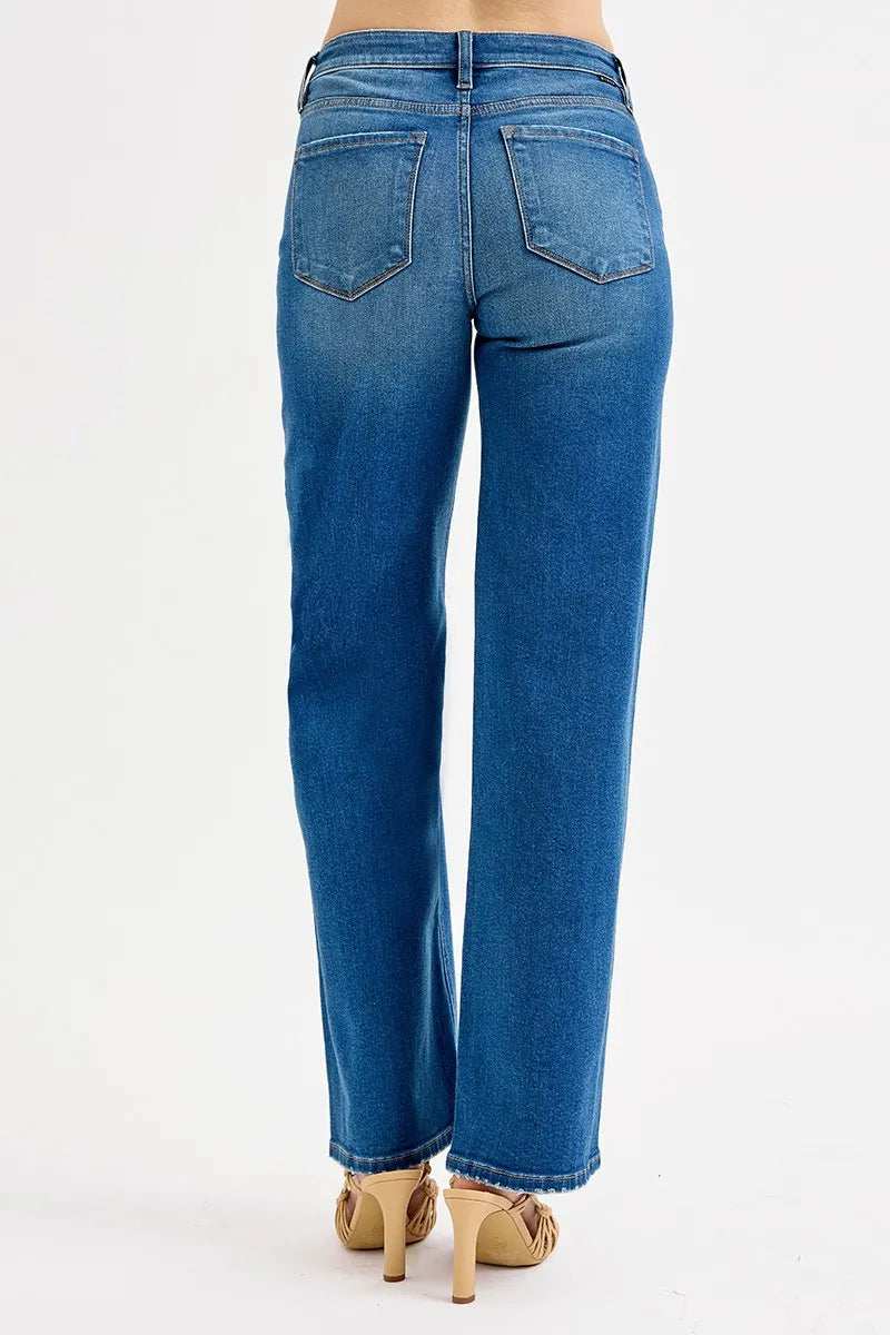 RISEN Full Size Mid Waist Fit Boyfriend Knee Distressed Jeans Plus Size - Trendsi - Flyclothing LLC