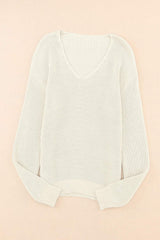 V-Neck Drop Shoulder Sweater - Trendsi - Flyclothing LLC