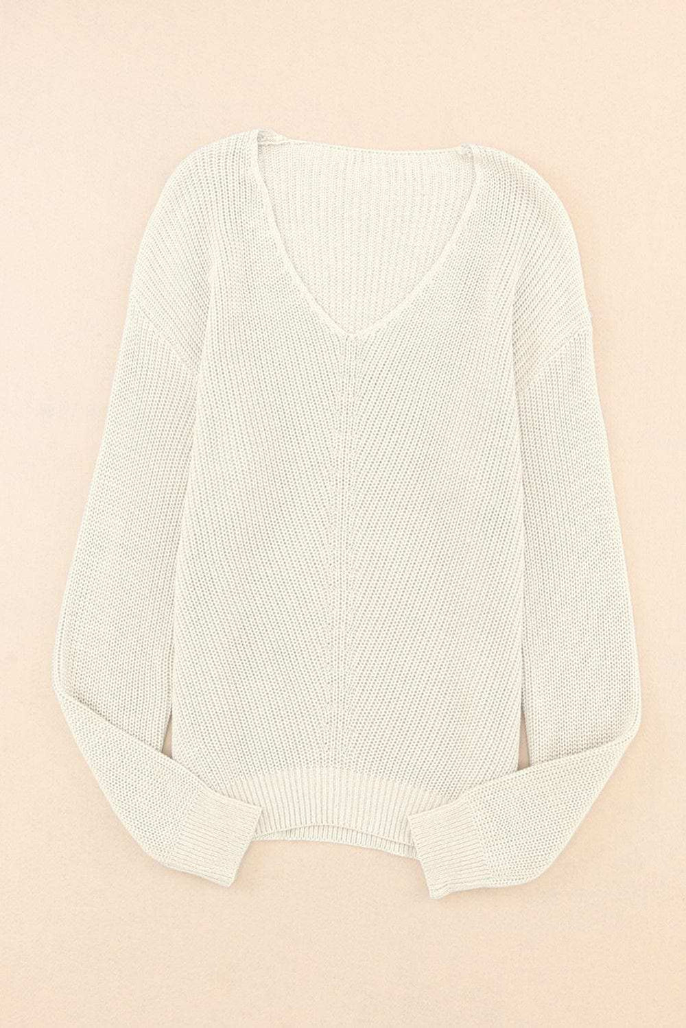 V-Neck Drop Shoulder Sweater - Trendsi - Flyclothing LLC