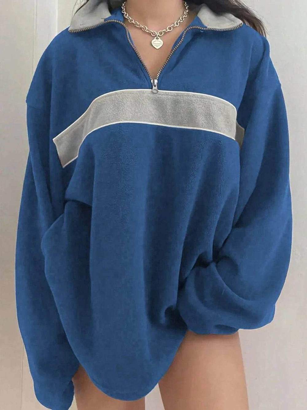 Contrast Dropped Shoulder Long Sleeve Sweatshirt - Trendsi - Flyclothing LLC