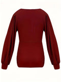 Ruched V-Neck Long Sleeve T-Shirt - Trendsi