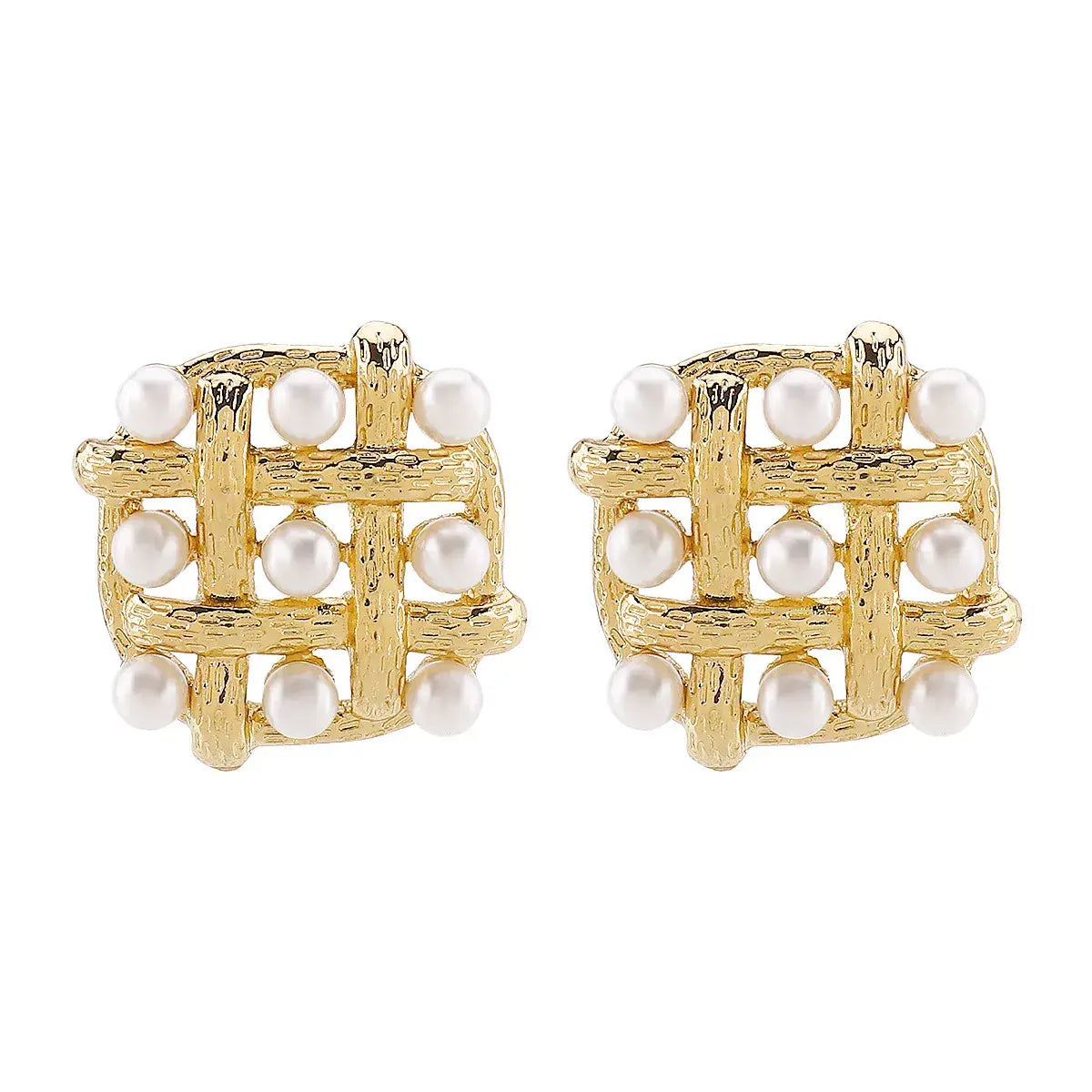 Pearl Grid Square Stud Earrings - Trendsi - Flyclothing LLC