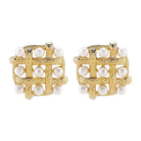 Pearl Grid Square Stud Earrings - Trendsi - Flyclothing LLC