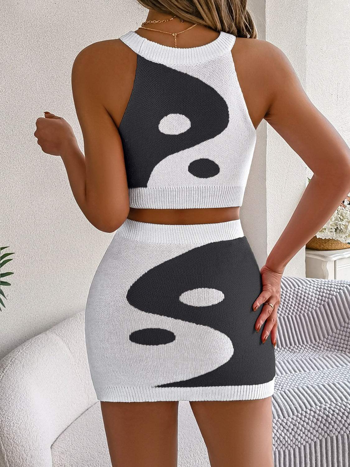 Round Neck Sleeveless Top and Skirt Knit Set - Trendsi - Flyclothing LLC